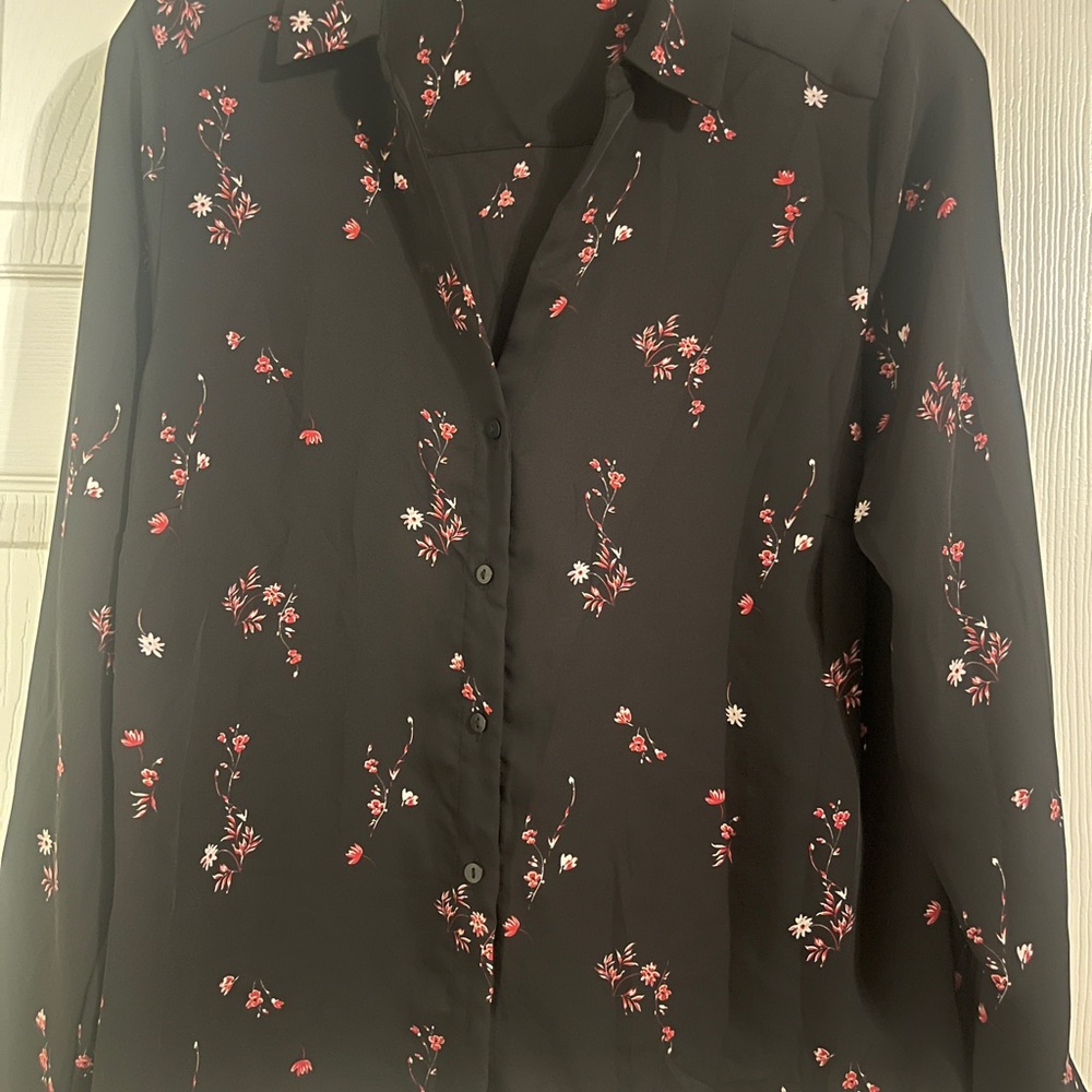 New York & Company Black Floral Blouse